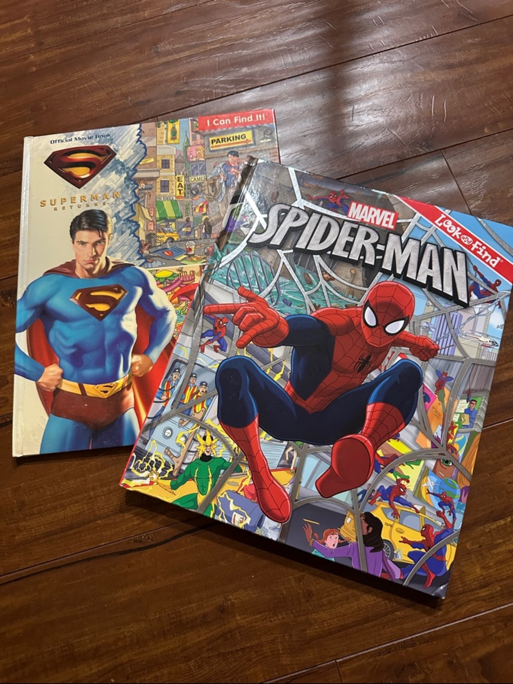Superman Returns 2006 1st Edition & Marvel Spider-Man Look Find Book Lot